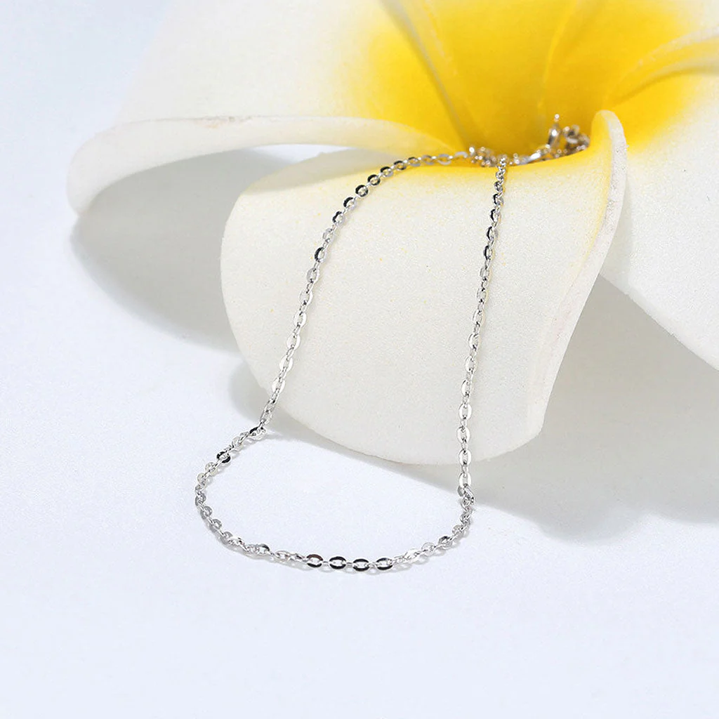 Classic Cable Rhodium Plated Sterling Silver Dainty Chain NeckLace - Image 3