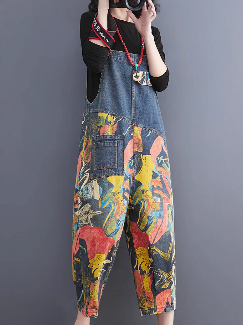 Classic Denim Pockets Printed Dungarees - Image 3