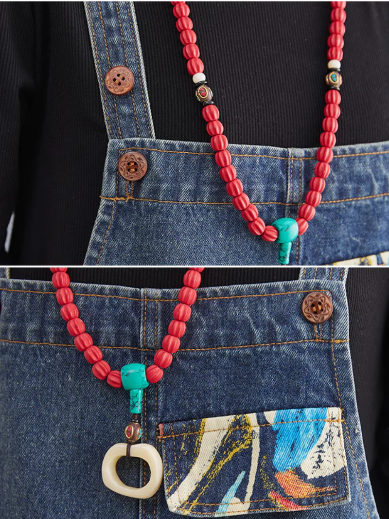 Classic Denim Pockets Printed Dungarees - Image 7
