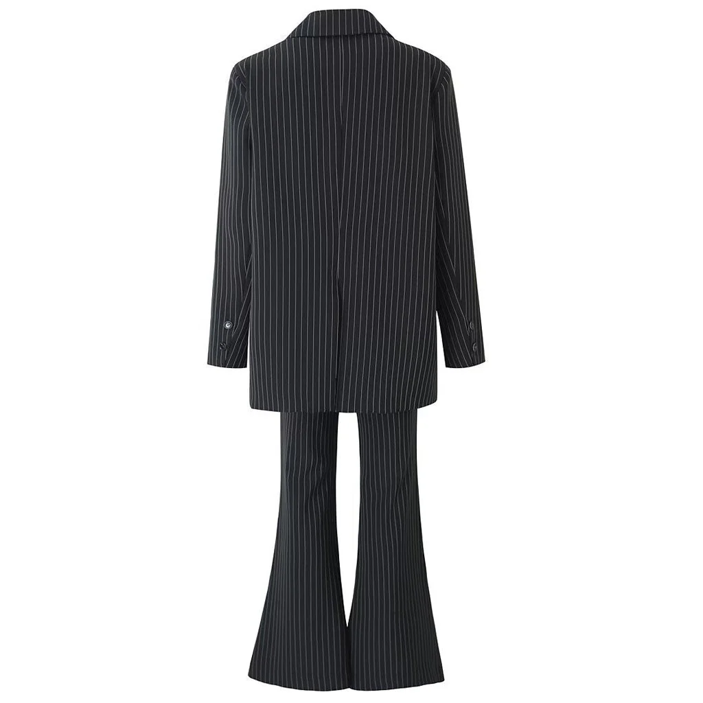 Classic High Waist Contrast Pinstripe Pattern Flared Suit Pants - Image 4