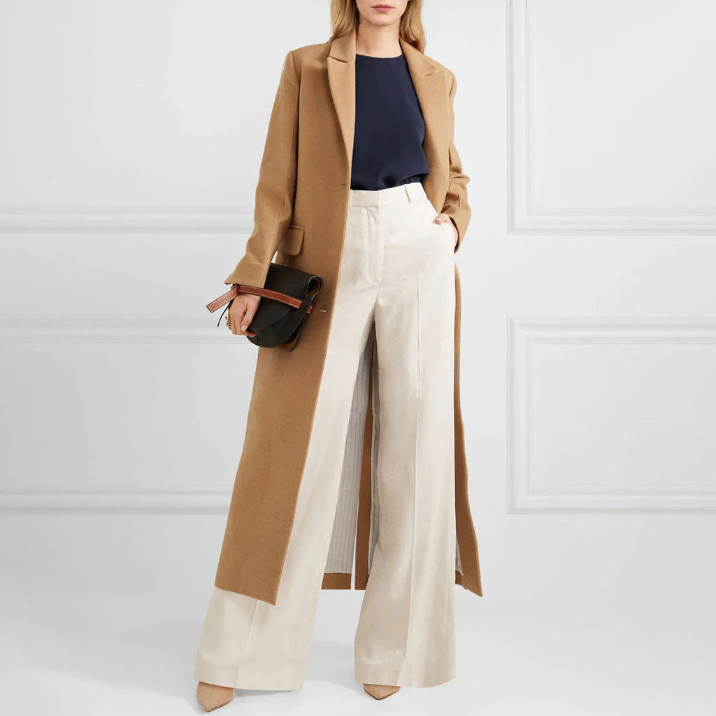 Classic Lapel Collar Long Sleeve Single Breasted Belted Back Split Trench Coat - Image 2