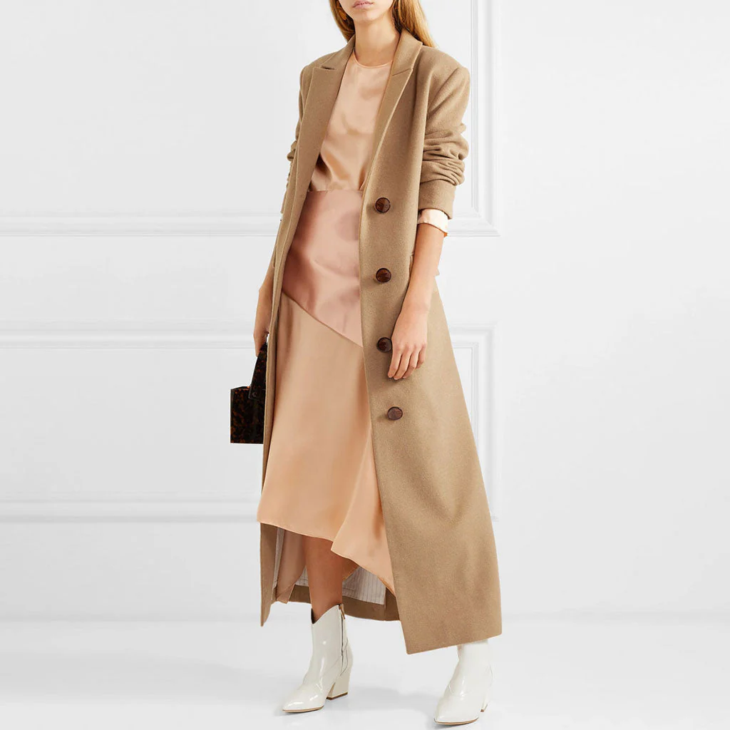 Classic Lapel Collar Long Sleeve Single Breasted Belted Back Split Trench Coat - Image 3