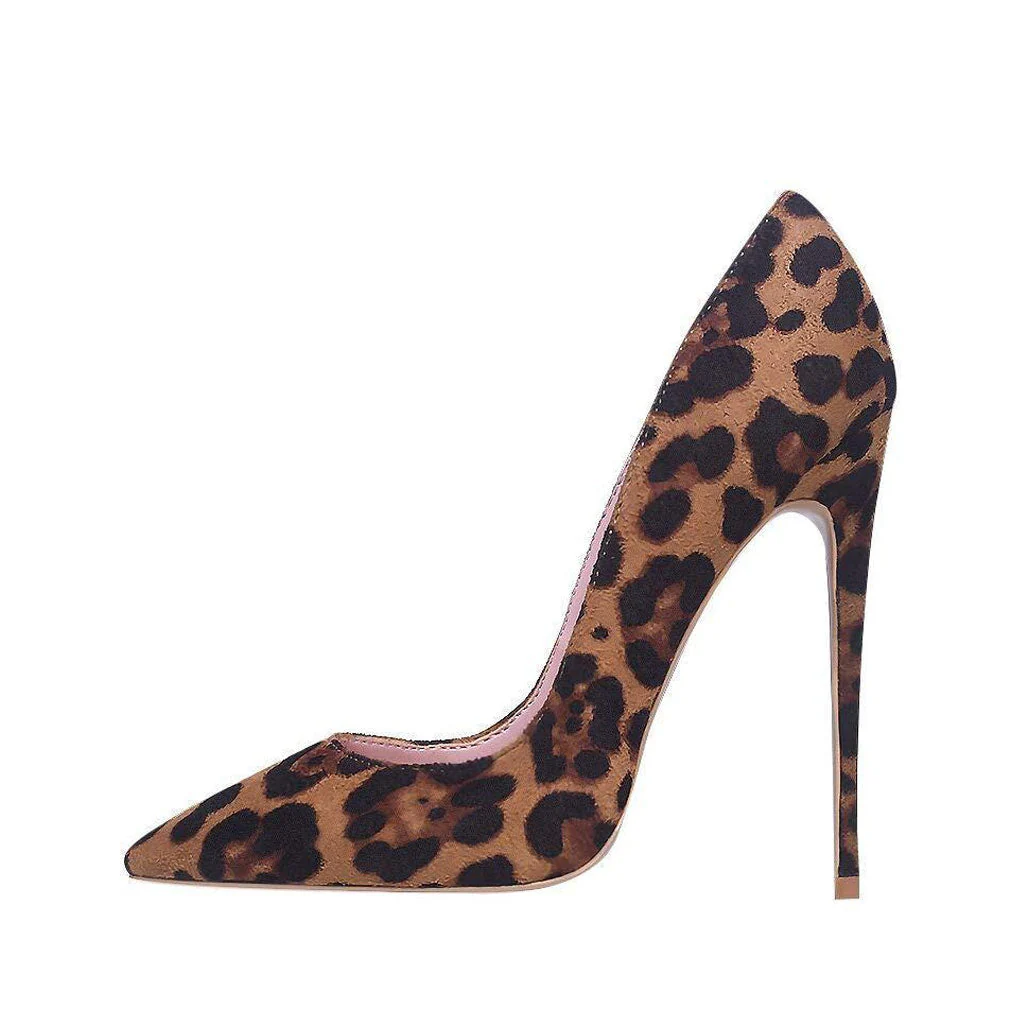 Classic Leopard Print Pointed Toe Stiletto Pumps - Dark Brown - Image 2