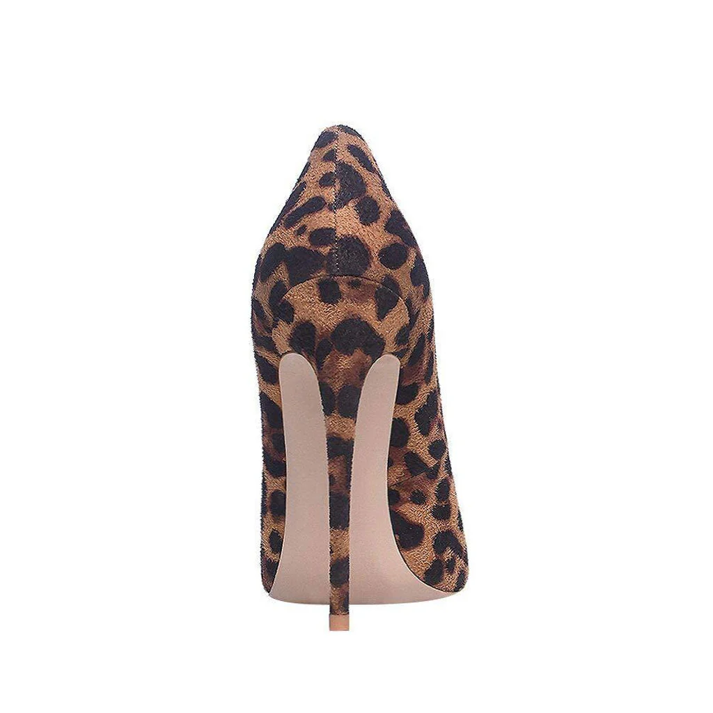 Classic Leopard Print Pointed Toe Stiletto Pumps - Dark Brown - Image 3