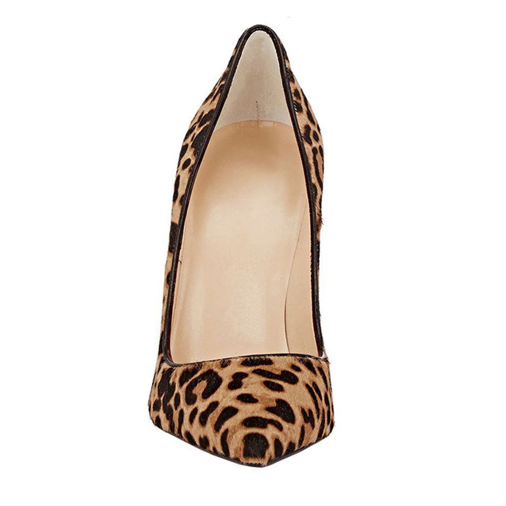 Classic Leopard Print Pointed Toe Stiletto Pumps - Light Brown - Image 4