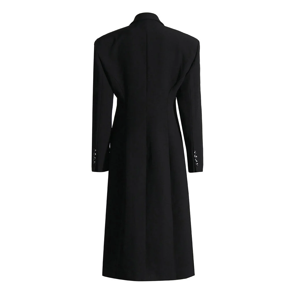 Classic Notch Lapel Shoulder Pad Two Button Long Tailored Blazer Coat - Image 4