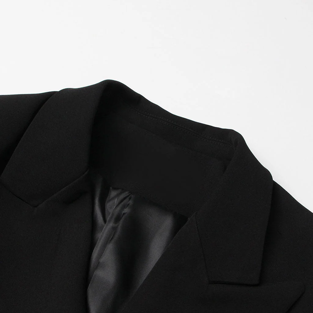 Classic Notch Lapel Shoulder Pad Two Button Long Tailored Blazer Coat - Image 5