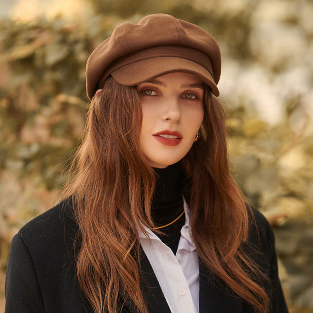 Classic Pure Color Fishbone Textured Woolen Blend Newsboy Hat - Image 4