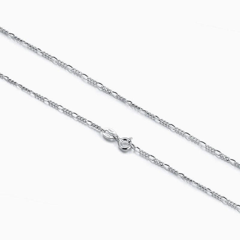 Classic Pure Color Sterling Silver Polished Dainty Figaro Chain NeckLace - Image 3