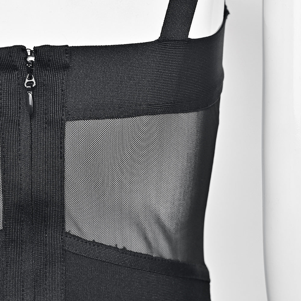 Classic Sleeveless Suspender Strap Sweetheart Bustier Midi Bandage Dress - Black - Image 4