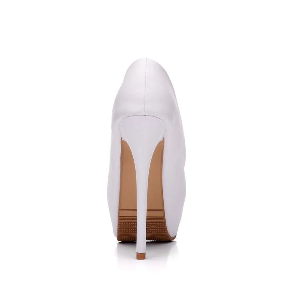 Classic Solid Color Platform High Heel Pumps - White - Image 2