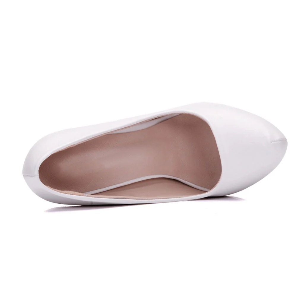 Classic Solid Color Platform High Heel Pumps - White - Image 3