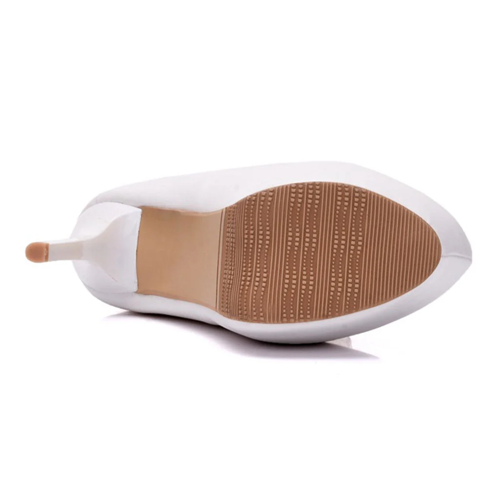 Classic Solid Color Platform High Heel Pumps - White - Image 4