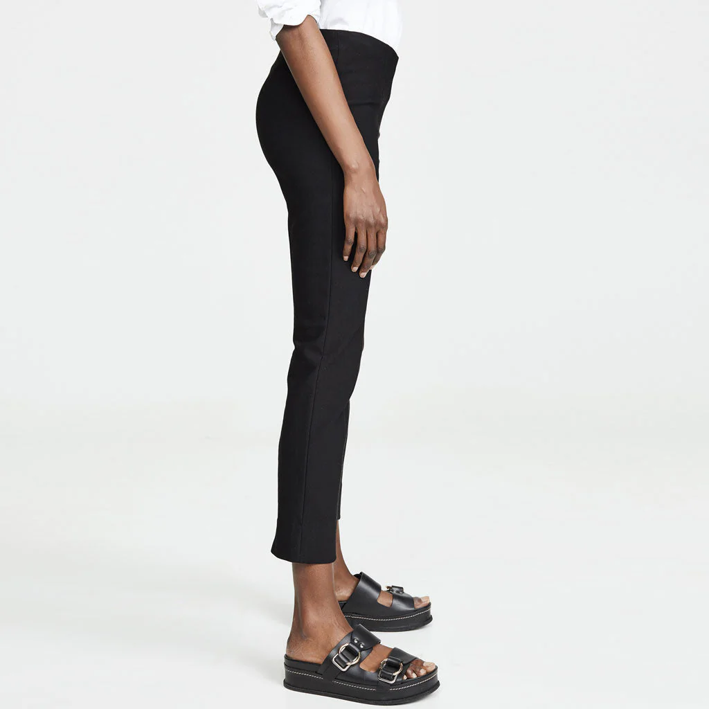 Classic Solid Mid Waist Ankle Length Slit Legging Pants - Black - Image 2