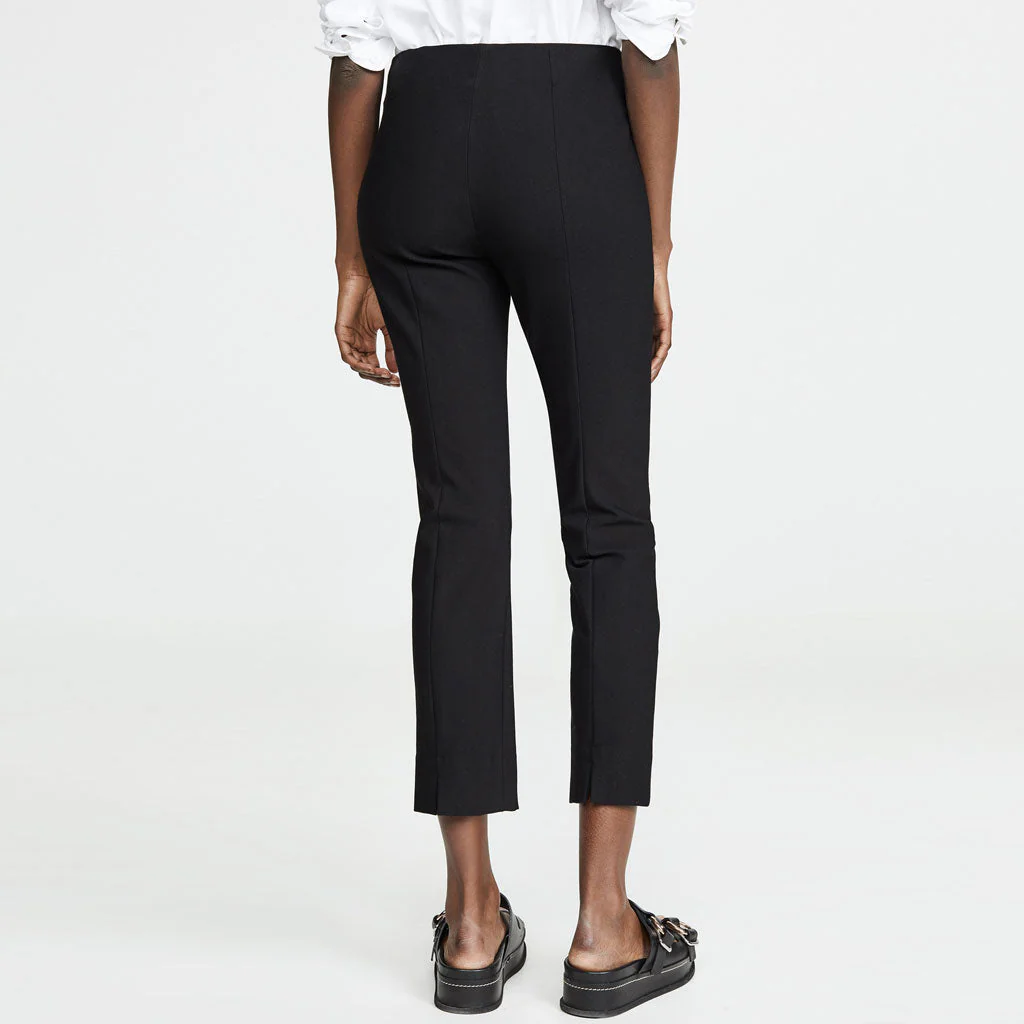 Classic Solid Mid Waist Ankle Length Slit Legging Pants - Black - Image 3