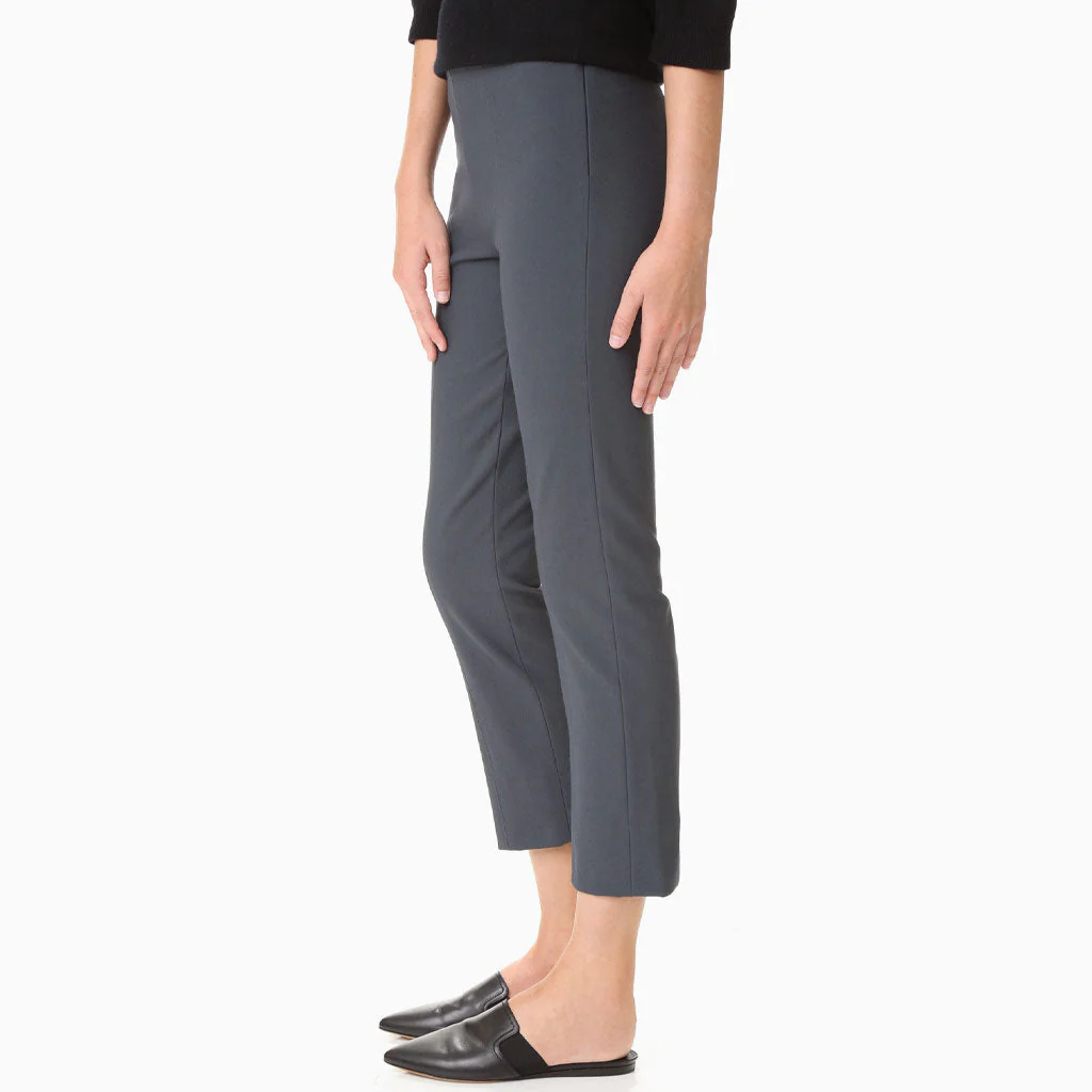Classic Solid Mid Waist Ankle Length Slit Legging Pants - Gray - Image 2