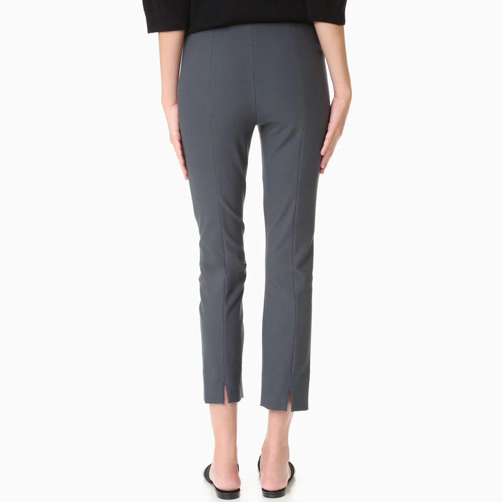 Classic Solid Mid Waist Ankle Length Slit Legging Pants - Gray - Image 3
