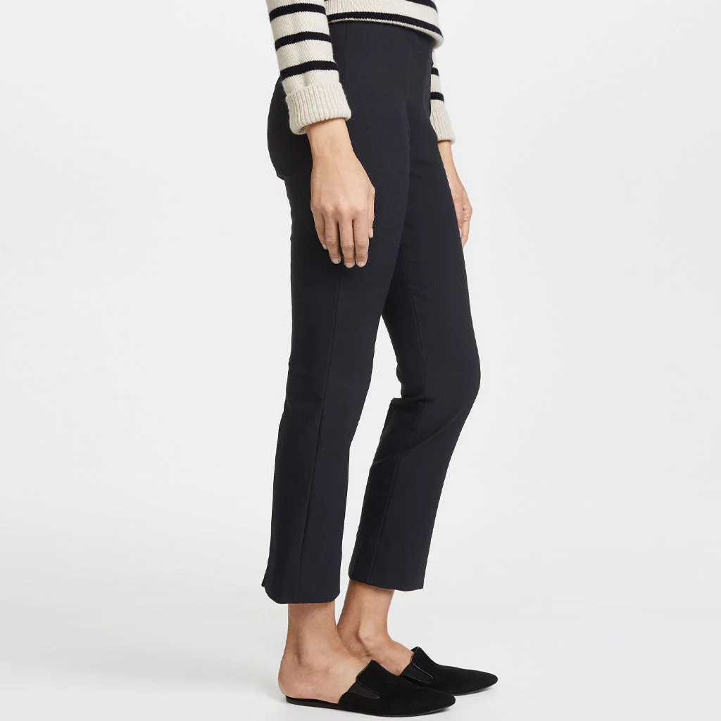 Classic Solid Mid Waist Ankle Length Slit Legging Pants - Navy Blue - Image 2