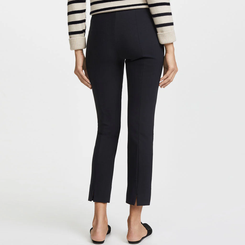 Classic Solid Mid Waist Ankle Length Slit Legging Pants - Navy Blue - Image 3