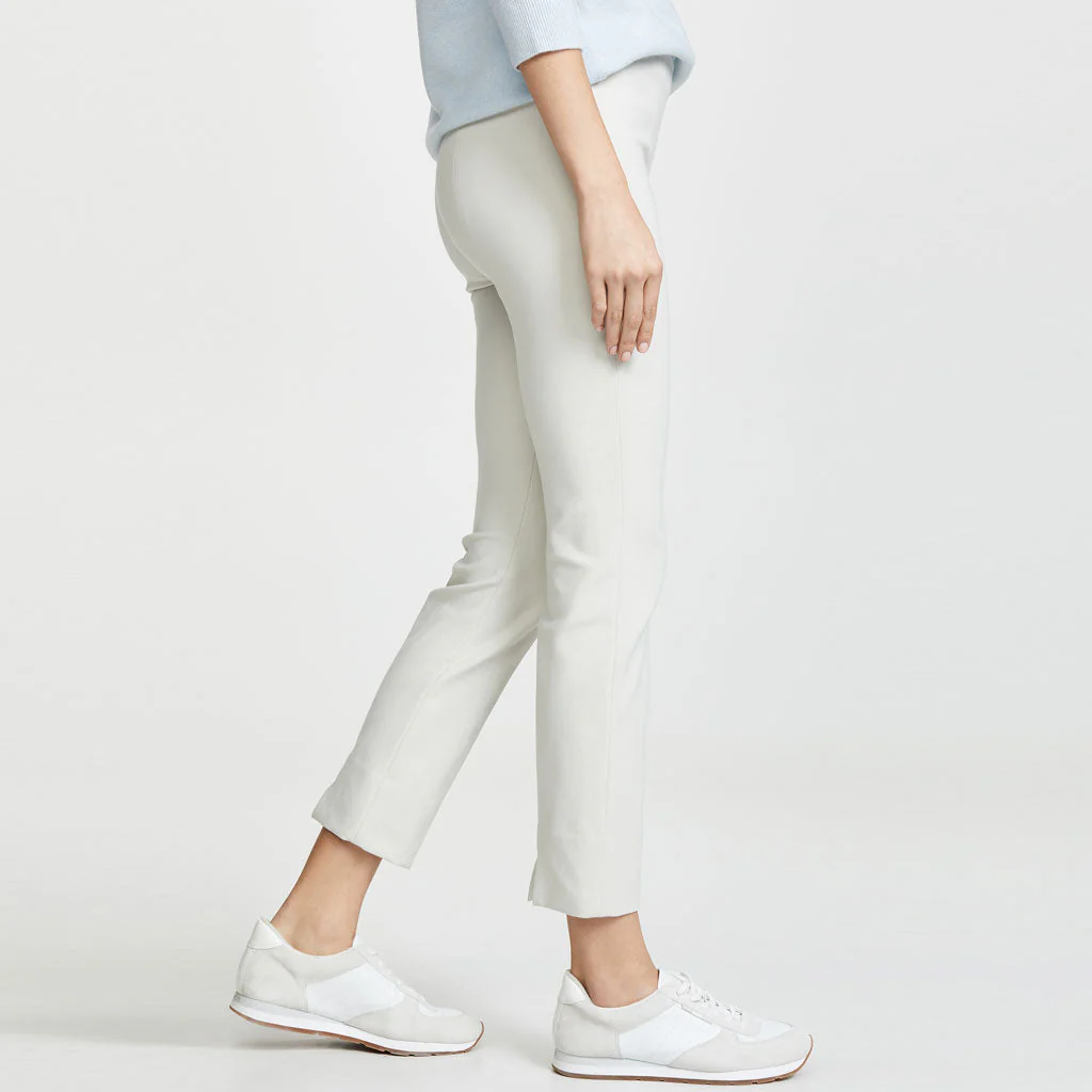 Classic Solid Mid Waist Ankle Length Slit Legging Pants - White - Image 2