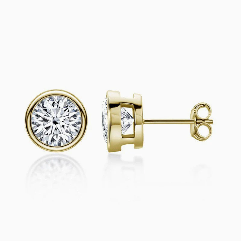 Classic Sterling Silver Round Bezel Set Moissanite Solitaire Stud Earrings - Image 2