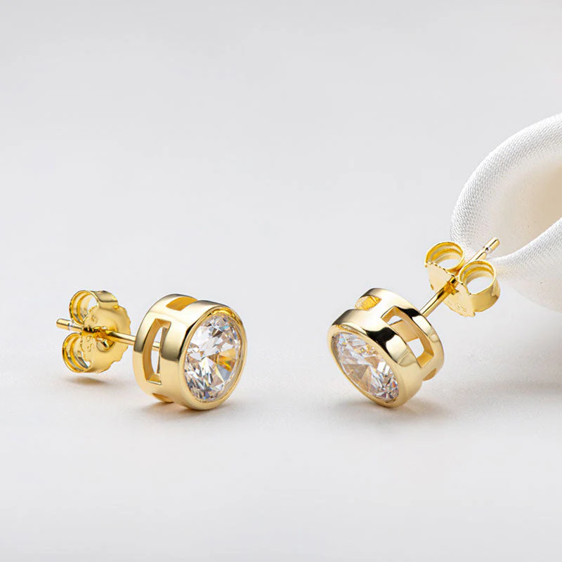 Classic Sterling Silver Round Bezel Set Moissanite Solitaire Stud Earrings - Image 3
