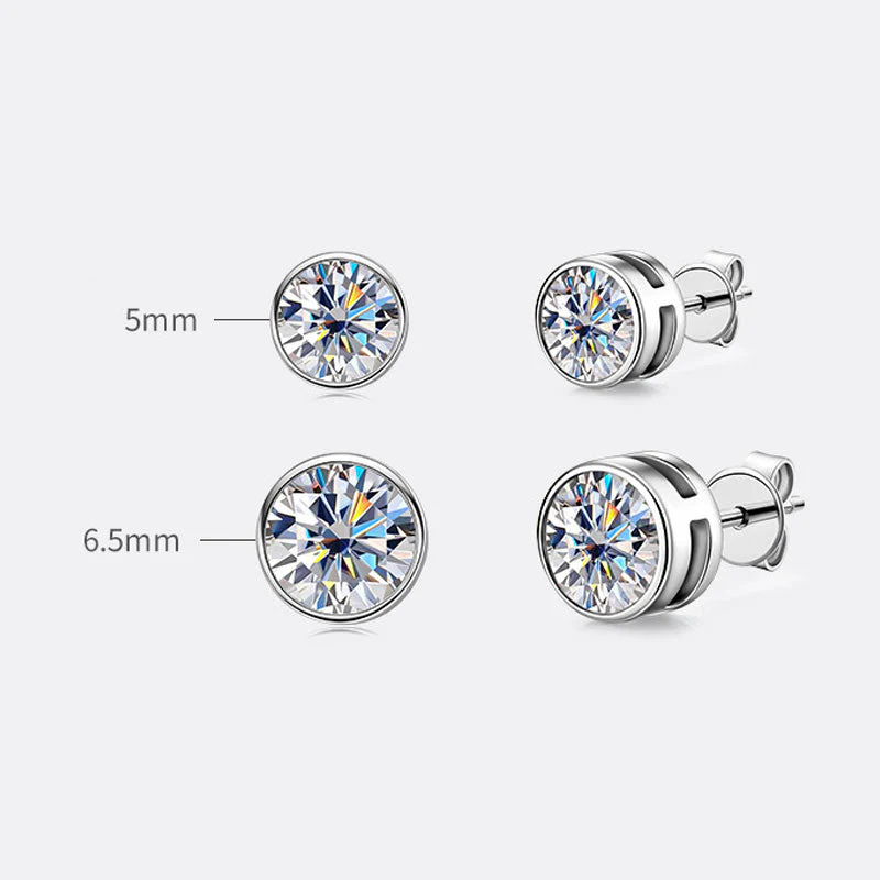 Classic Sterling Silver Round Bezel Set Moissanite Solitaire Stud Earrings - Image 6
