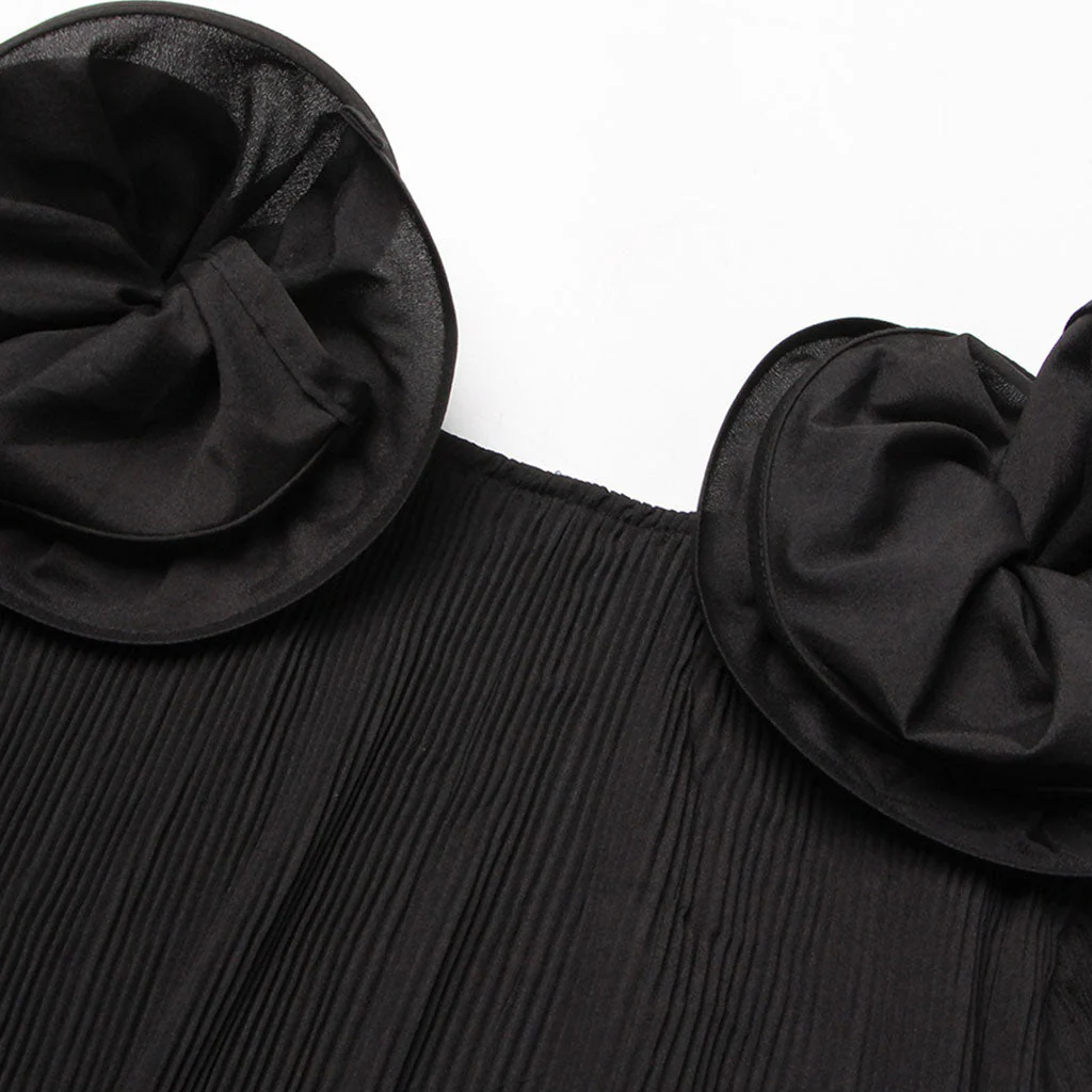 Classy 3D Ruffle Rosette V Neck Long Sleeve Pleated Peplum Blouse - Image 5