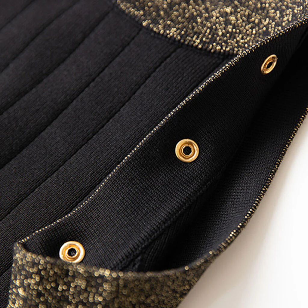 Classy Button Detail Lurex Trim Crew Neck Sleeveless Bodycon Midi Sweater Dress - Image 4