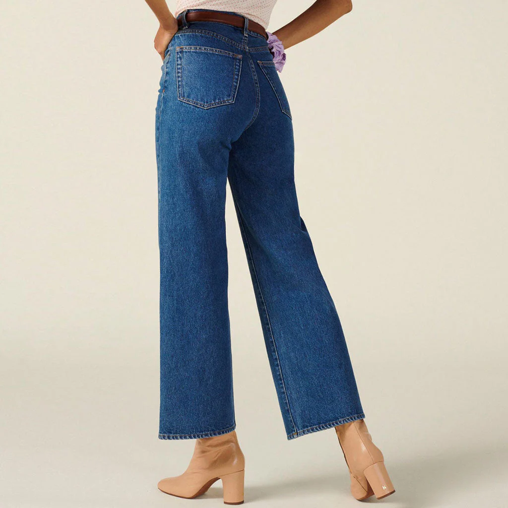 Classy High Waist Ankle Length Wide Leg Jeans - Dark Blue - Image 2