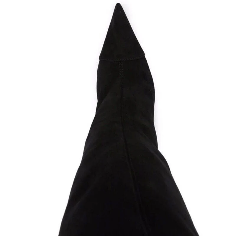 Classy Pointed Toe Knee High Suede Stiletto Boots - Black - Image 3