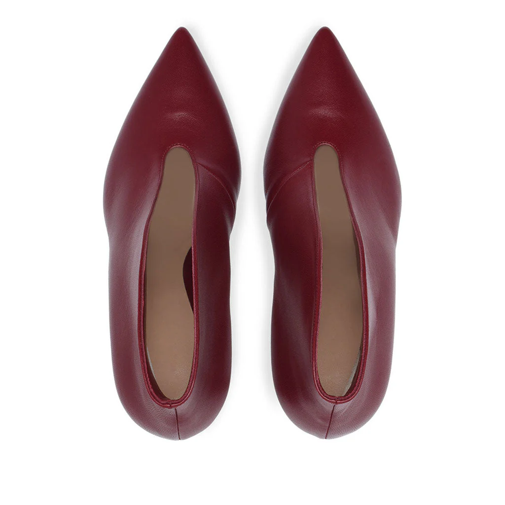 Classy Pointed Toe Stiletto Faux Leather Vamp Ankle Boots - Burgundy - Image 3