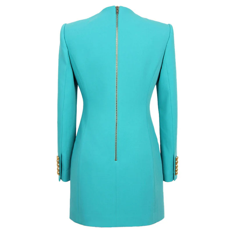 Classy Solid Peak Lapel Single Breasted Zip Back Tailored Mini Blazer Dress - Image 4