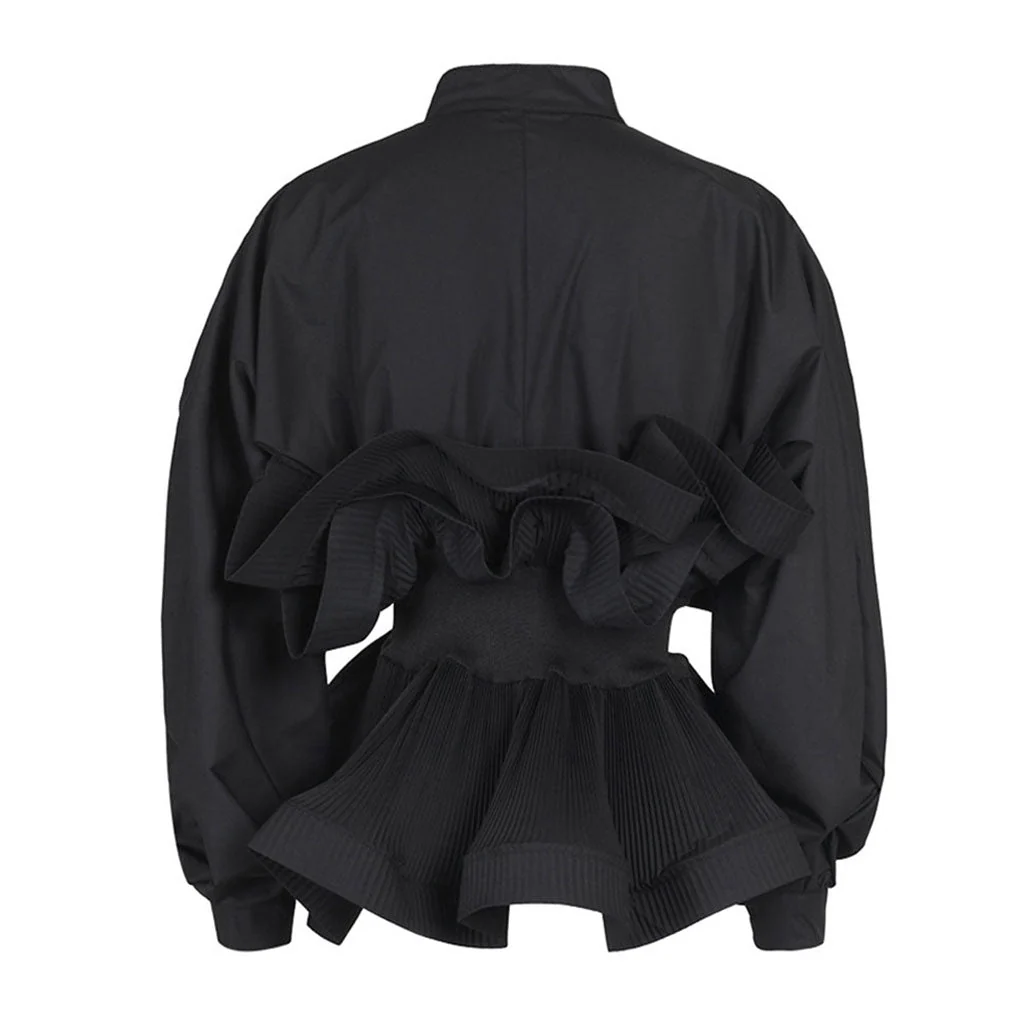 Classy Stand Collar Long Sleeve Button Down Ruffled Peplum Blouse - Image 6