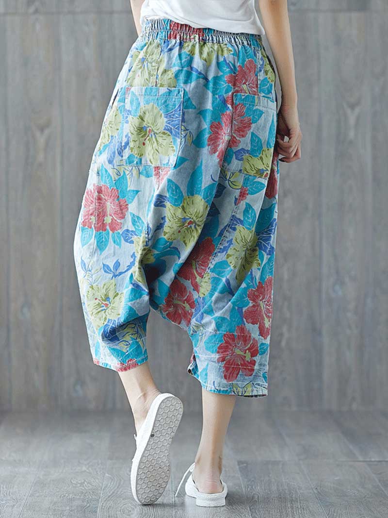 Close Your Eyes Ethnic Style Ripped  Printed Yesterday's Crope Denim Pant - Image 2