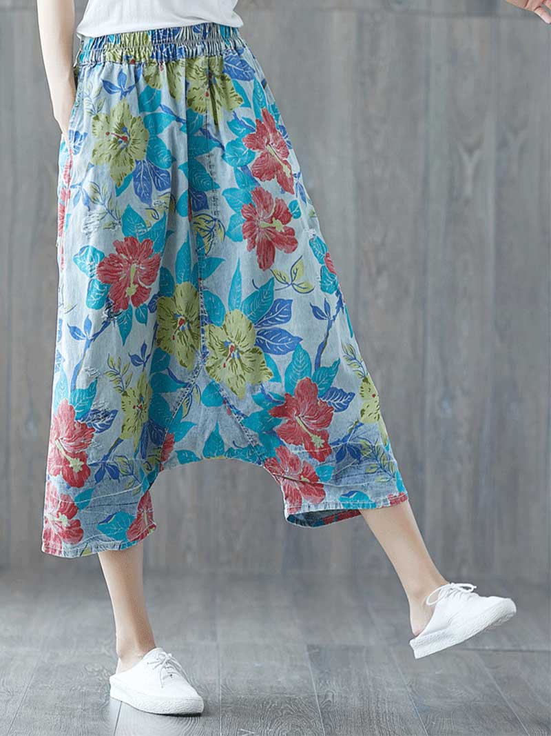 Close Your Eyes Ethnic Style Ripped  Printed Yesterday's Crope Denim Pant - Image 3