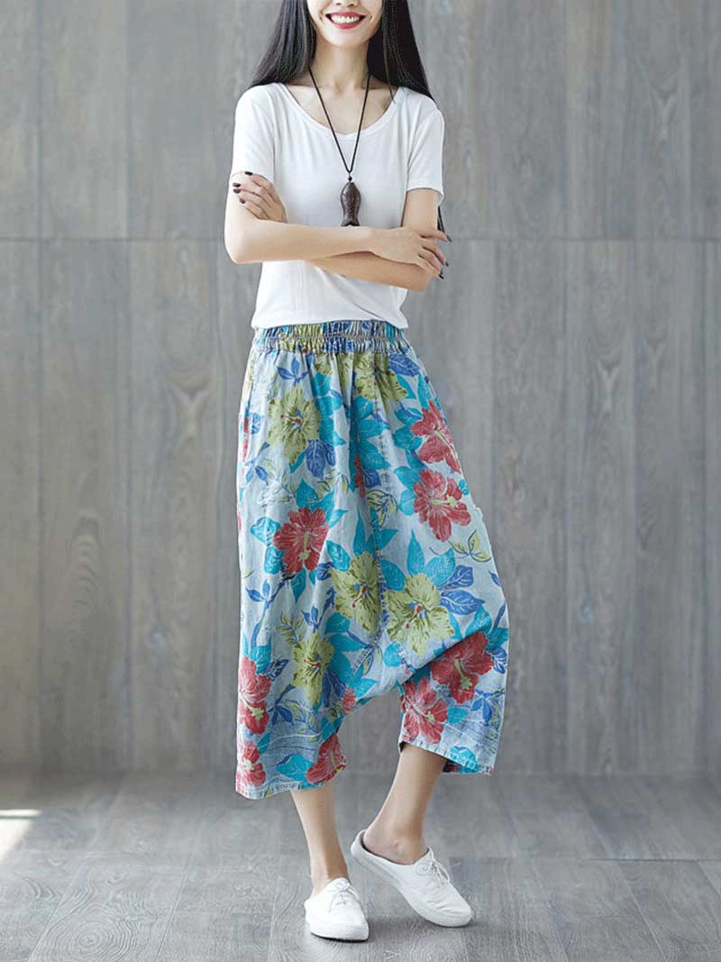 Close Your Eyes Ethnic Style Ripped  Printed Yesterday's Crope Denim Pant - Image 5