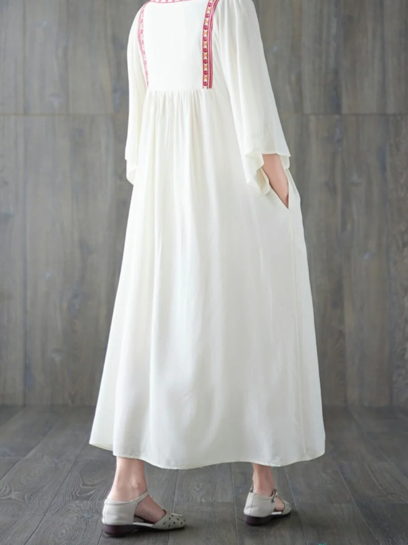 Close Your Eyes Embroidery Pocket A-Line Dress - Image 10