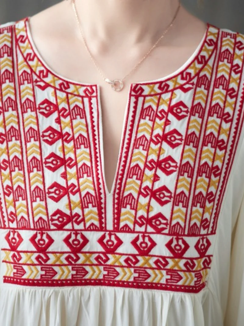 Close Your Eyes Embroidery Pocket A-Line Dress - Image 11
