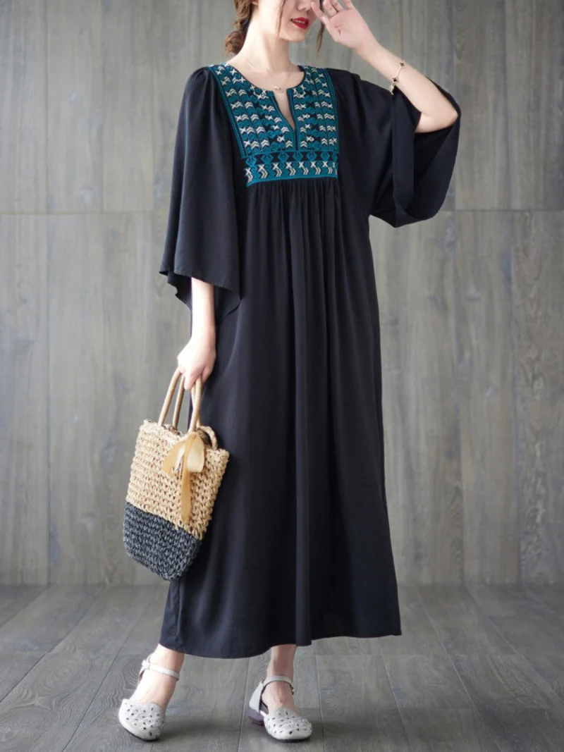 Close Your Eyes Embroidery Pocket A-Line Dress - Image 12