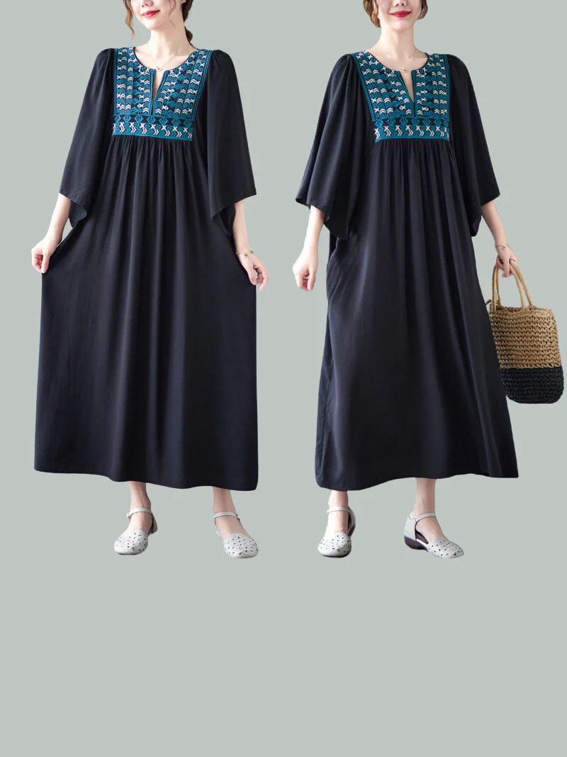 Close Your Eyes Embroidery Pocket A-Line Dress - Image 13