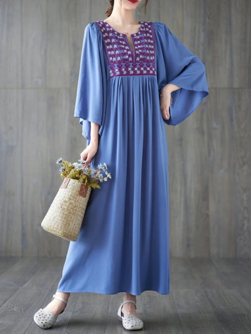 Close Your Eyes Embroidery Pocket A-Line Dress - Image 3