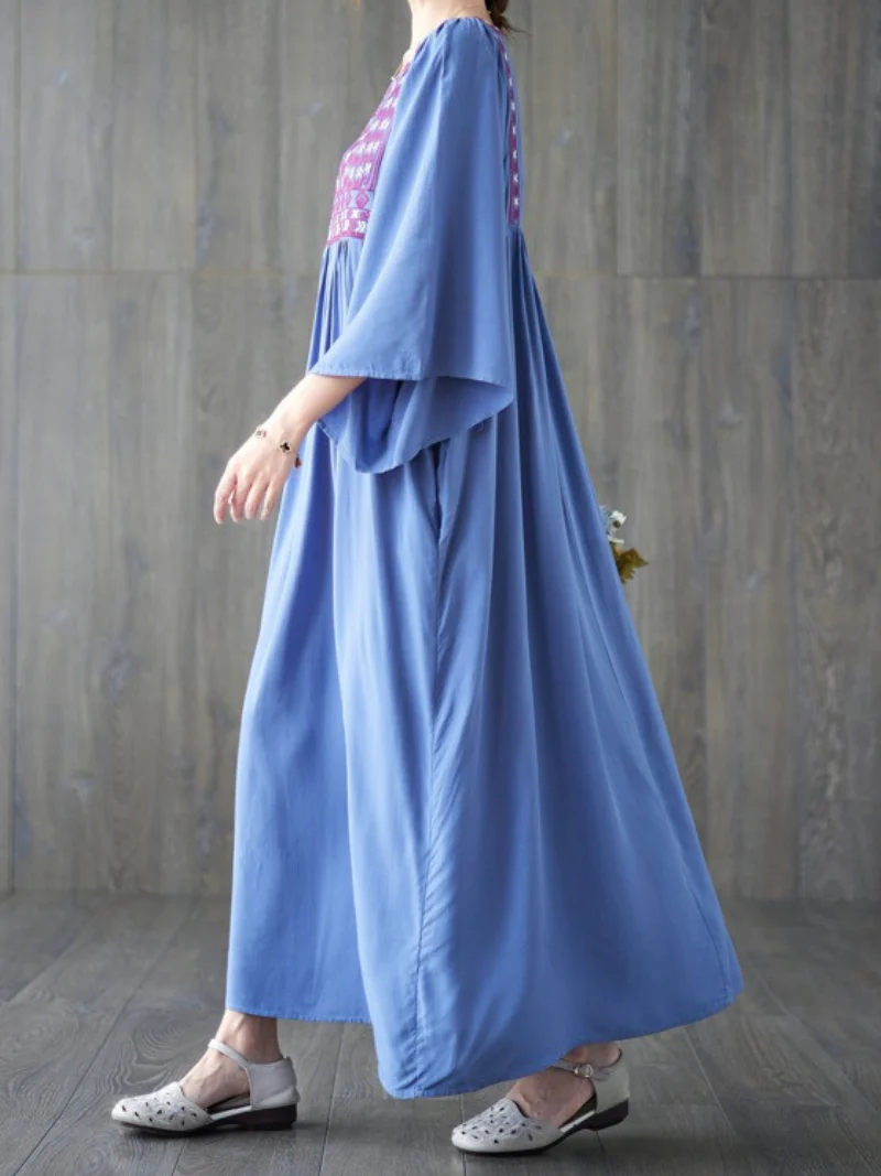 Close Your Eyes Embroidery Pocket A-Line Dress - Image 4