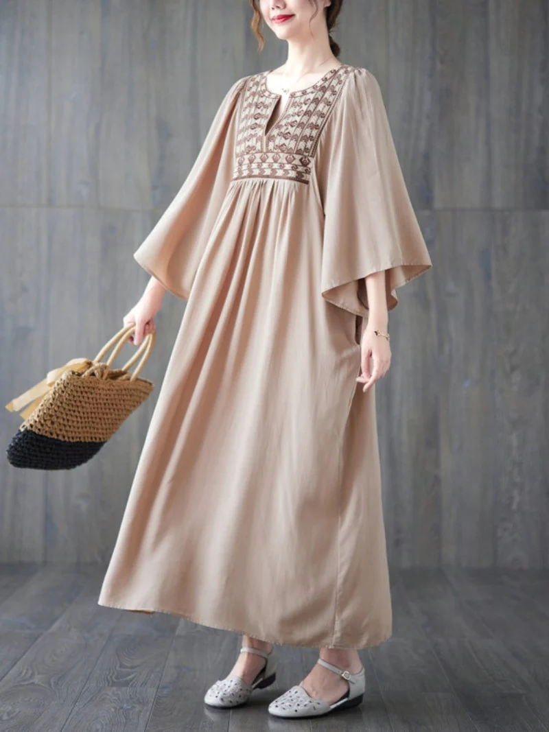 Close Your Eyes Embroidery Pocket A-Line Dress - Image 5