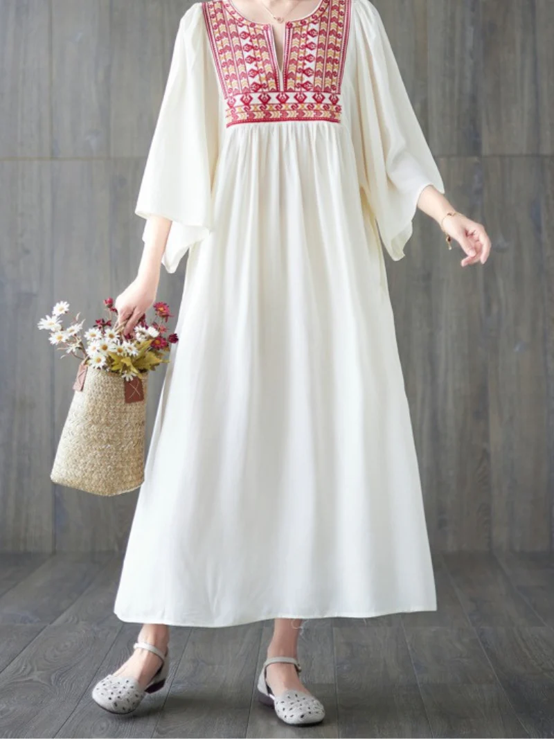 Close Your Eyes Embroidery Pocket A-Line Dress - Image 6