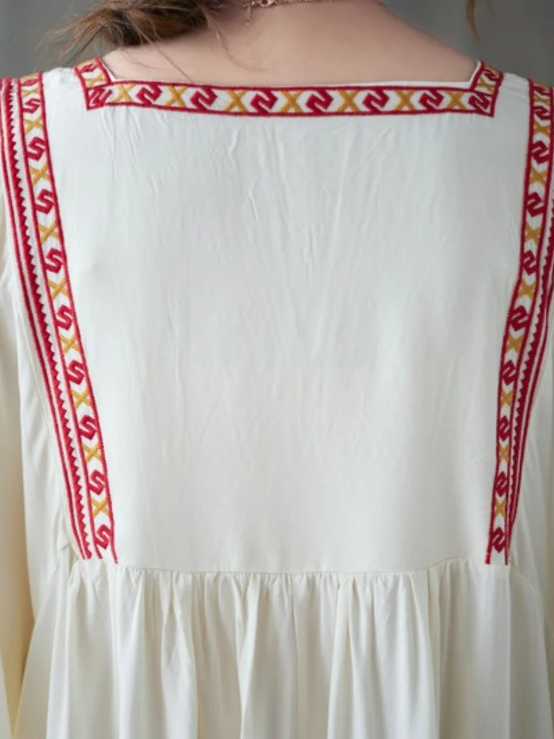 Close Your Eyes Embroidery Pocket A-Line Dress - Image 8