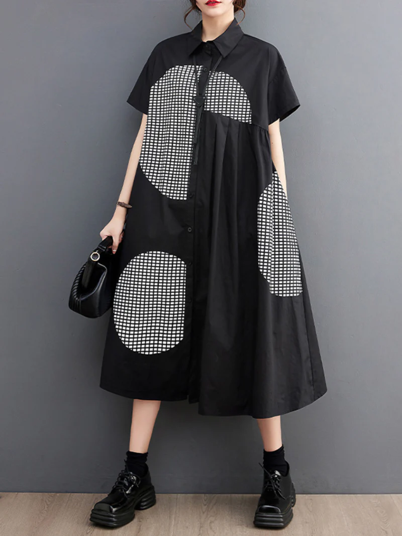 Close Your Eyes Polo Collar A-line Dress - Image 4