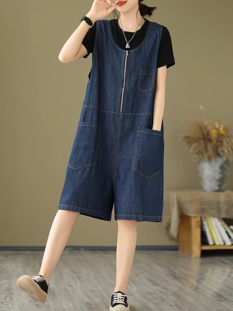 Closse Your Eyes Denim Natural Waist Short Dungarees - Image 3