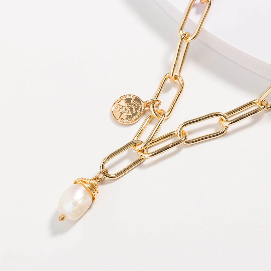 Party Ready Coin Pendant Chain-Link Layered Necklace - Gold - Image 2