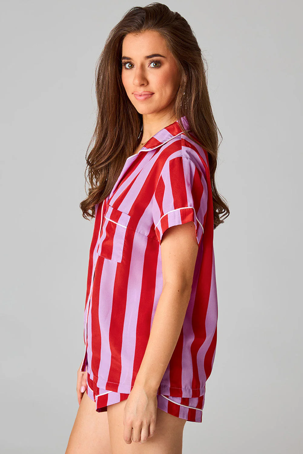 Color Block Striped Short Sleeve Pajamas Set - Image 3